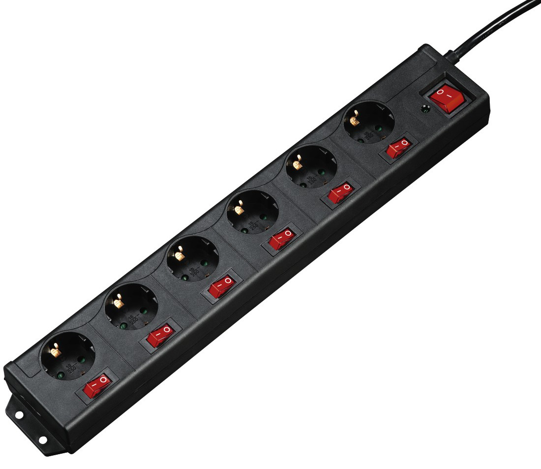hama 6-fach-Steckdosenleiste XL,einzeln schaltbar,schwarz 