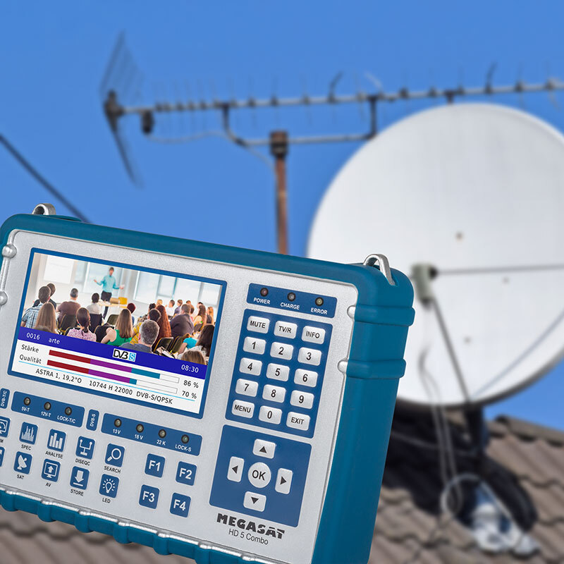 Megasat 2600014 Medidor De Satélite HD 5 Combo | Para TV Satélite, Cable Y Terrestre (DVB-T2 HD) | Pantalla 5" AMOLED