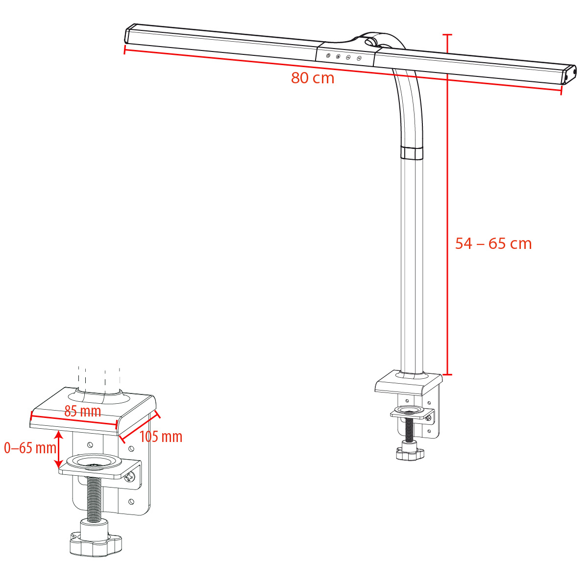 FeinTech 20-W-LED-Schreibtischleuchte / LED-Klemmleuchte LTL00320E 