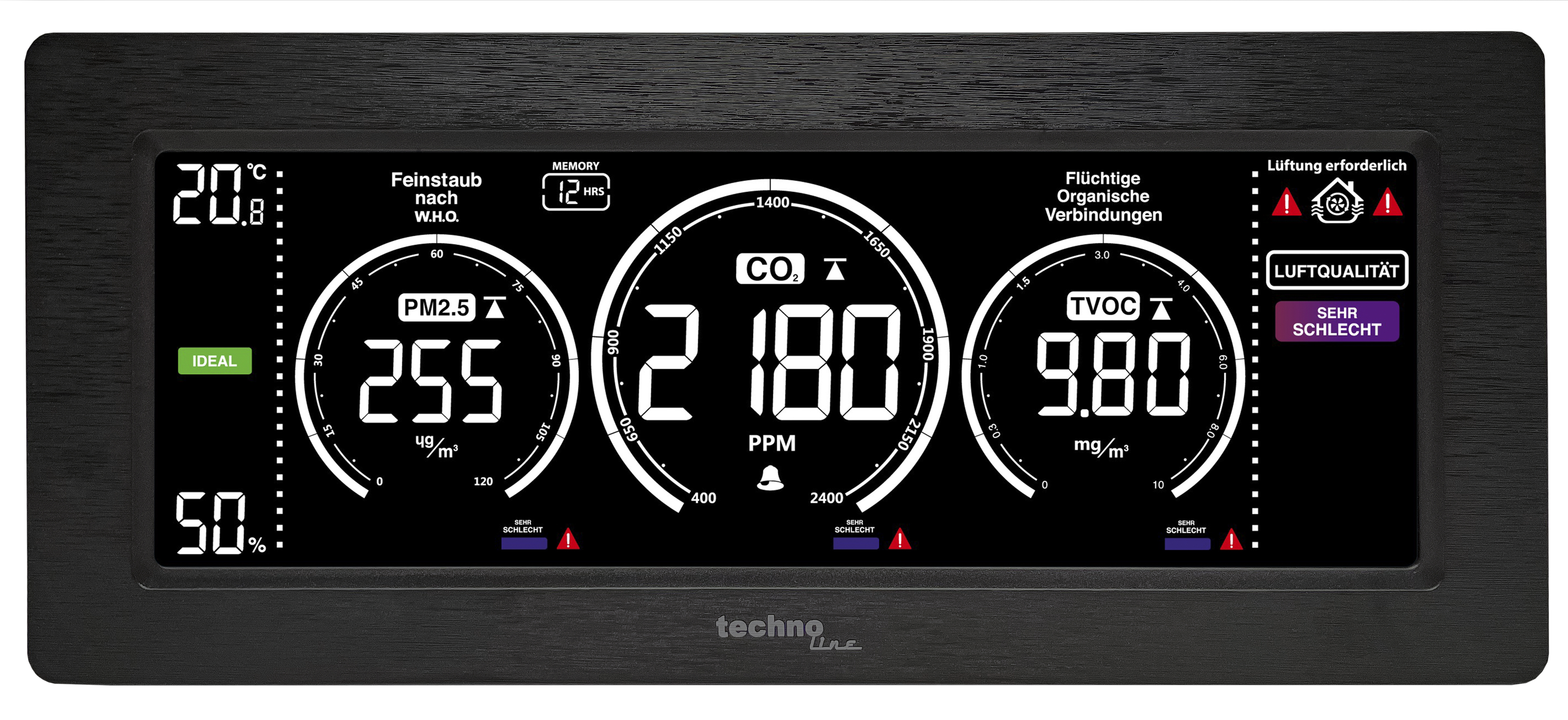 Bewinner 5-in-1-Luftqualitätstester – CO2, HCHO, TVOC, Temperatur, Luftfeuchte, Farbdisplay, 1200 MAh
