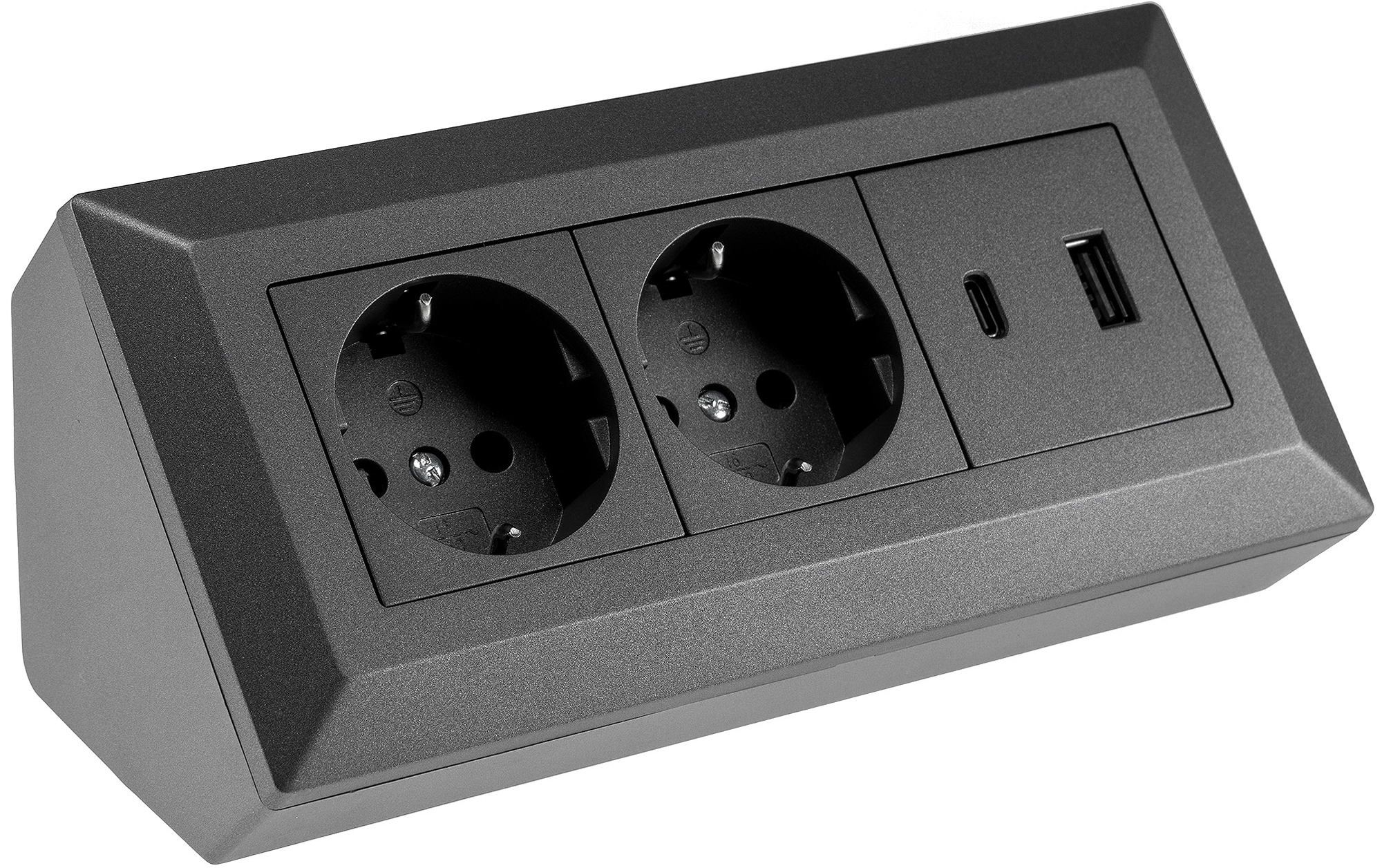 Chilitec 2-fach Steckdosenblock, USB-A+C, 250V~/ 16A, Aufbaumontage, USB 3,1A, PD, anthrazit