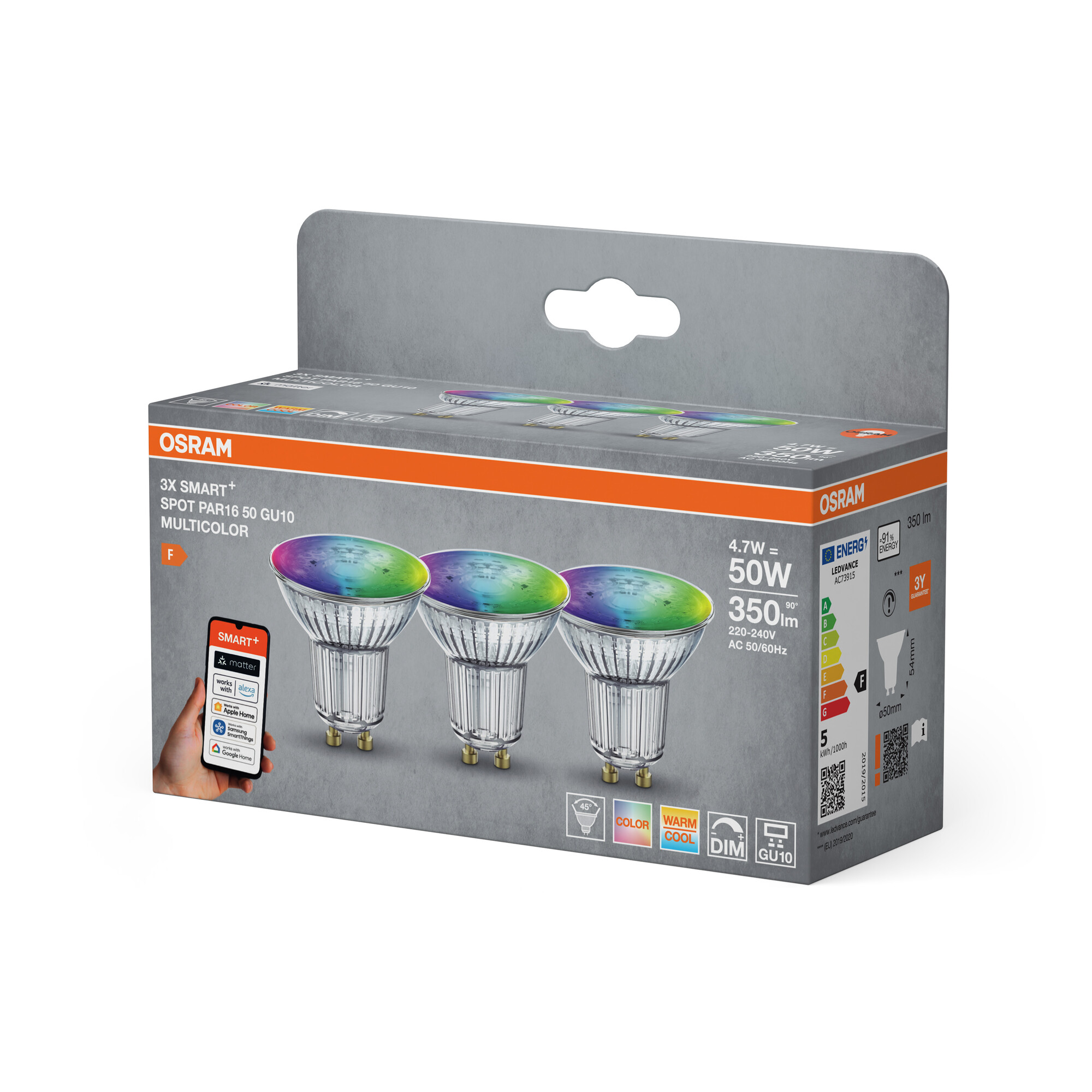 Osram Parathom LED Spot GU10 PAR16 4.5W 350lm 36D - 927 Zeer Warm Wit | Beste Kleurweergave - Dimbaar - Vervangt 50W