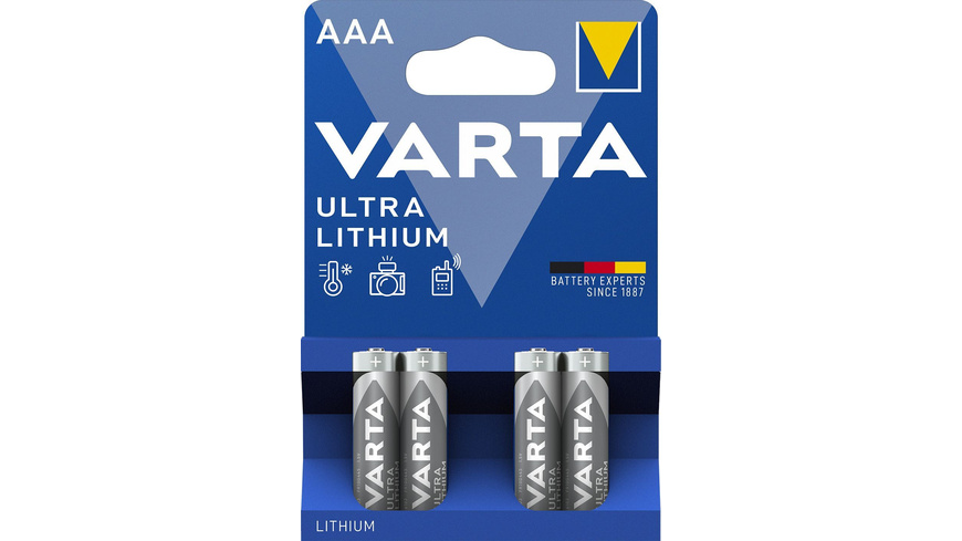 Rad und günstig Kaufen-VARTA ULTRA LITHIUM AAA Blister 4. VARTA ULTRA LITHIUM AAA Blister 4 <![CDATA[VARTA - Made in Germany,steht traditionell für zuverlässige,langlebige und leistungsstarke Batterie- und Akkutechnik. Mit den Reihen Longlife,Longlife Power,Power Max,Industri