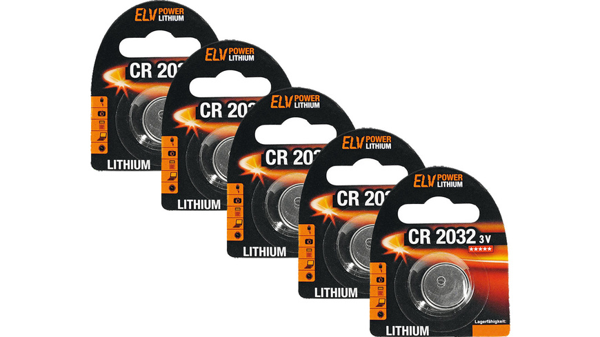 ELV Power Lithium-Knopfzelle CR 2032, 5er-Pack