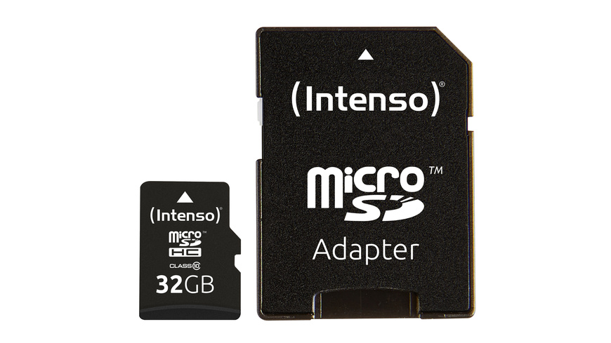 for HR günstig Kaufen-Intenso microSDHC-Karte, Class 10, mit SD-Adapter, 25 MB/s, 32 GB. Intenso microSDHC-Karte, Class 10, mit SD-Adapter, 25 MB/s, 32 GB <![CDATA[Superschnelle microSD-Speicherkarte,die mit 25 MB/s Schreib- und Lesegeschwindigkeit die Anforderungen an die Kla