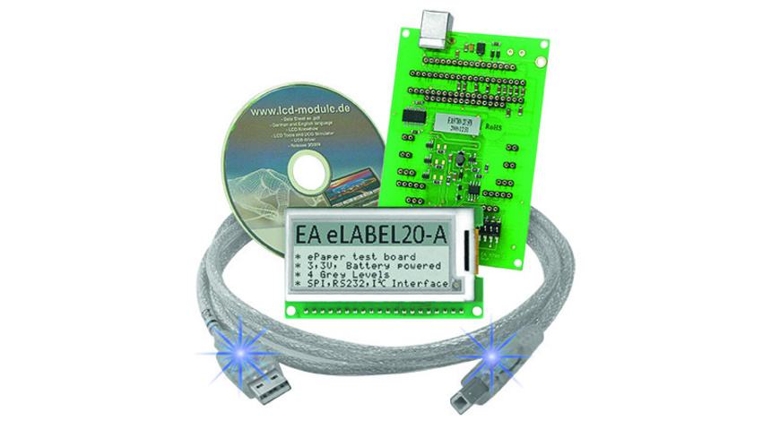 Electronic Assembly ePaper Display EA EVALEPA20-A, 172 x 72 Pixel, mit Ansteuerung und USB-Interface