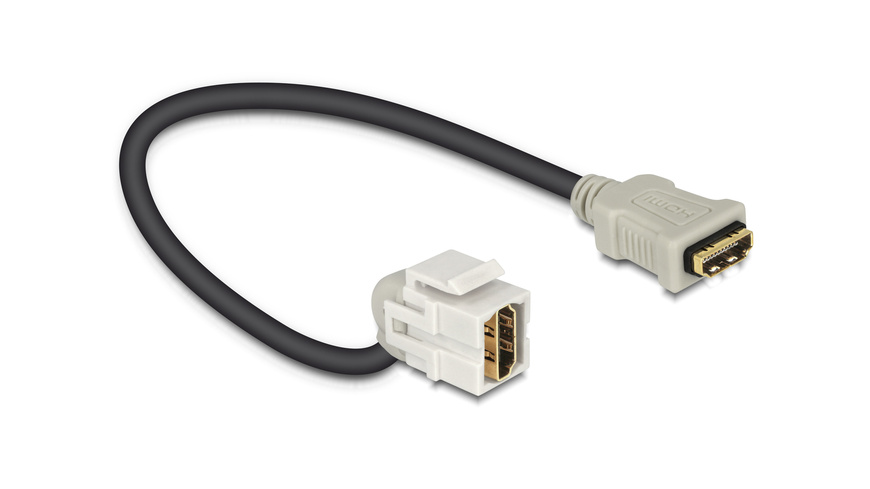 Kabel Delock günstig Kaufen-Delock Keystone HDMI-Buchse > HDMI-Buchse 110° mit Kabel, 22 cm. Delock Keystone HDMI-Buchse > HDMI-Buchse 110° mit Kabel, 22 cm <![CDATA[Dieses Modul von Delock können Sie z. B. zum Verlängern eines HDMI Kabels verwenden. Durch die stan