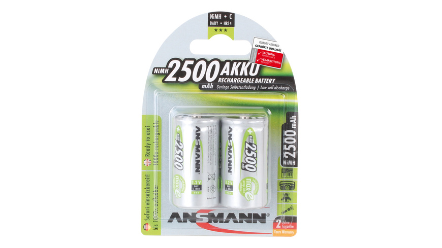 Ansmann NiMH Akku maxE, ready2use Baby C, 2500mAh, R14 2er-Pack