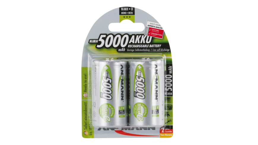 Ansmann NiMH Akku maxE, ready2use Mono D, 5000mAh, R20, 2er-Pack