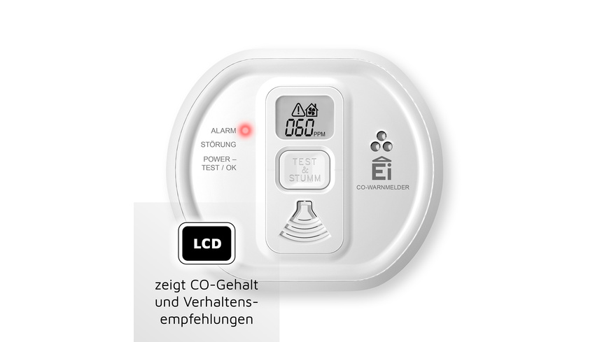 Ei Electronics Kohlenmonoxidmelder Ei208D mit Display, Stand-alone-Gerät, 10-Jahres-Batterie