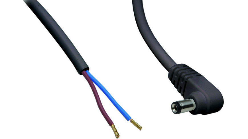 Winkel Kabel günstig Kaufen-DC-Kabel 2 x 0,5 mm² mit DC-Winkelhohlstecker 2,1/5,5/9,5 mm, 2 m, schwarz. DC-Kabel 2 x 0,5 mm² mit DC-Winkelhohlstecker 2,1/5,5/9,5 mm, 2 m, schwarz . 
