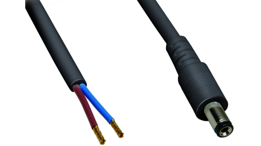 DC-Kabel 2 x 0,5 mm² mit DC-Hohlstecker 2,5/5,5/9,5 mm gerade, 2 m, schwarz