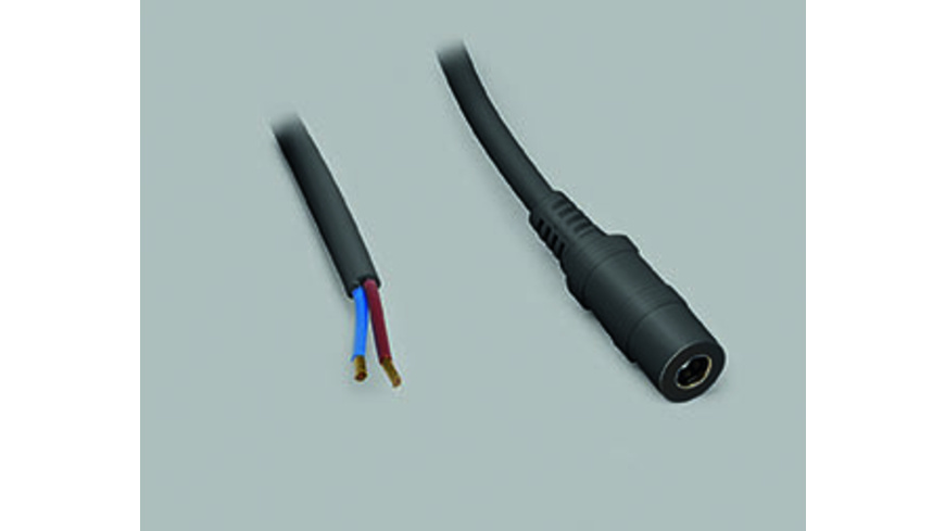 DC-Kabel 2 x 0,5 mm² mit DC-Hohlsteckerkupplung 2,1/5,5 mm gerade, 2,5 m, schwarz
