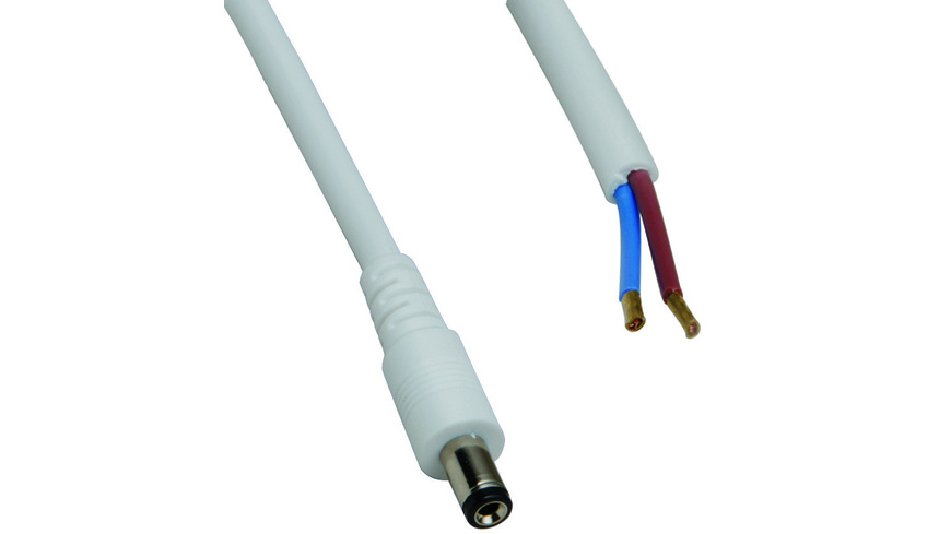 DC-Kabel 2 x 0,5 mm² mit DC-Hohlstecker 2,1/5,5/9,5 mm gerade, 2 m, weiß