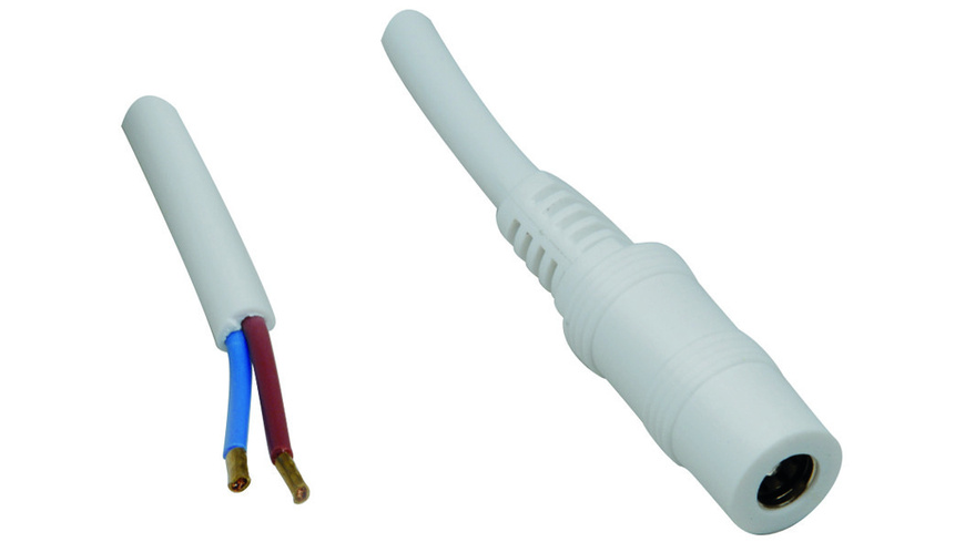 cker Kupplung günstig Kaufen-DC-Kabel 2 x 0,5 mm² mit DC-Hohlsteckerkupplung 2,1/5,5 mm gerade, 2,5 m, weiß. DC-Kabel 2 x 0,5 mm² mit DC-Hohlsteckerkupplung 2,1/5,5 mm gerade, 2,5 m, weiß . 