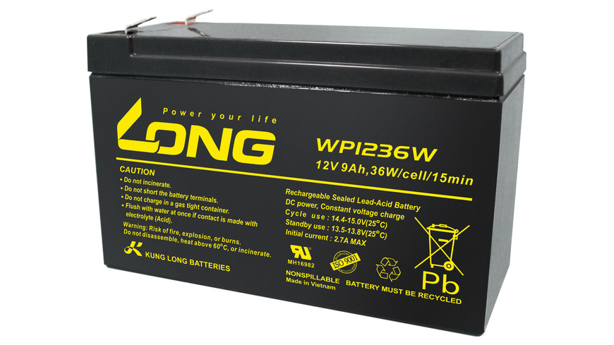 Kung Long Blei-AGM-Akku WP1236W, 12V, 36 W, 9Ah