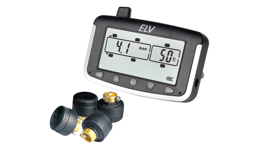 ELV Reifendruckkontrollsystem EK215, für Wohnmobile und Transporter, erweiterbar, mit 4 Sensoren