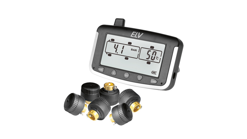 ELV Reifendruckkontrollsystem EK215, für Wohnmobile und Transporter, erweiterbar, mit 6 Sensoren