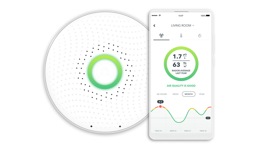 Airthings Radon-Messgerät / Radon-Monitor Wave (2. Generation), Batteriebetrieb