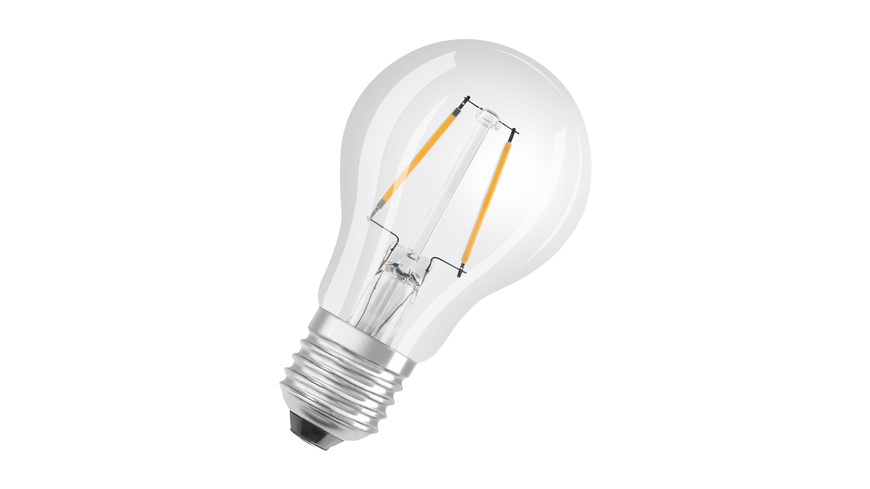 Form S günstig Kaufen-OSRAM 2,2-W-LED-Lampe A60, E27, 250 lm, warmweiß, klar, dimmbar. OSRAM 2,2-W-LED-Lampe A60, E27, 250 lm, warmweiß, klar, dimmbar <![CDATA[Rundherum abstrahlende, klare Filament-LED-Lampe mit klassischer Glühlampen-Form für Leuchten mit E27-Fas