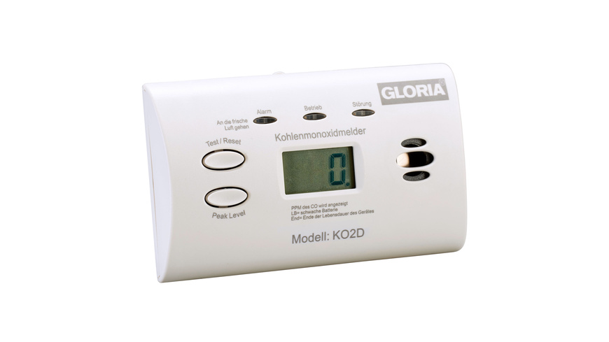 GLORIA Kohlenmonoxid-Warnmelder / CO-Melder KO2D, mit Display, Batteriebetrieb