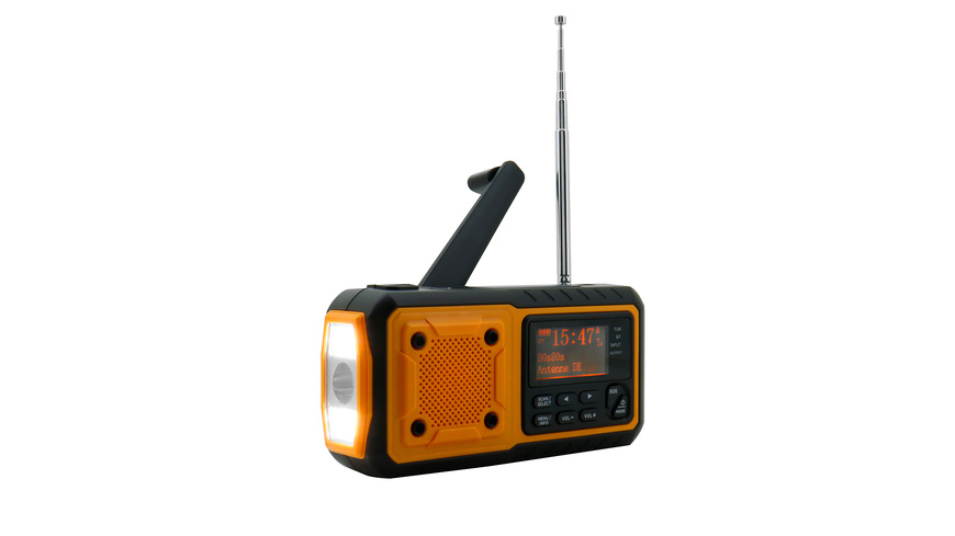 Soundmaster Kurbelradio DAB112OR, UKW/DAB+, Solar-Panel, Akku-/Batteriebetrieb, LED-Licht, Bluetooth