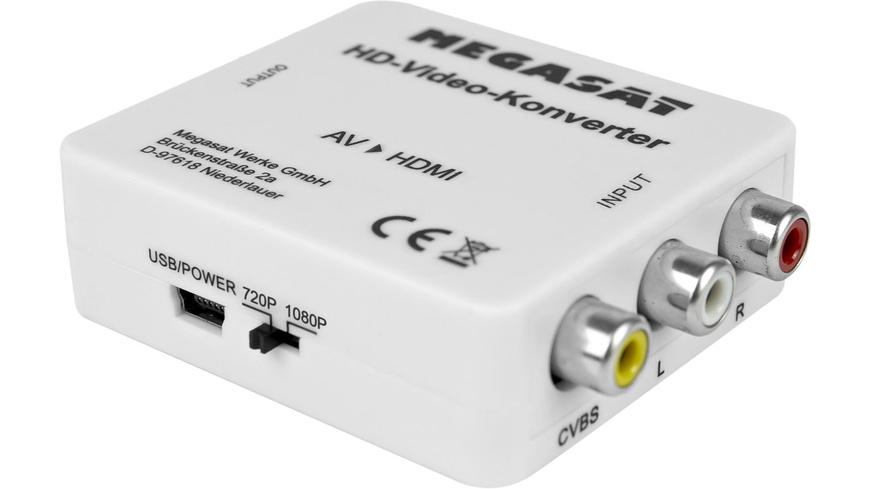 Megasat AV-zu-HDMI-Konverter, Plug & Play, HDMI 1.3, AV/HDMI-Adapter, 720p/1080p