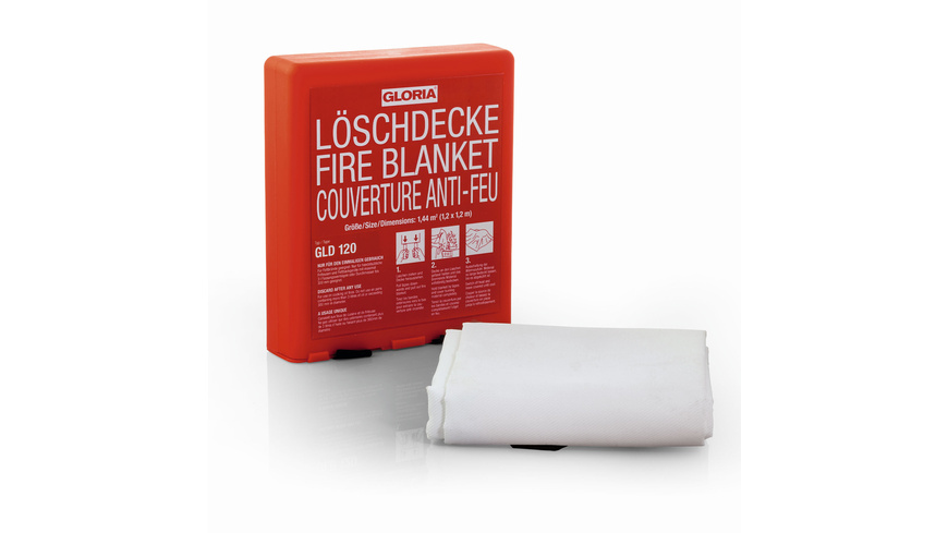 GLORIA Feuer-Löschdecke GLD120 aus silikonbeschichtetem Glasfasergewebe, Fettbrand, 120 x 120 cm