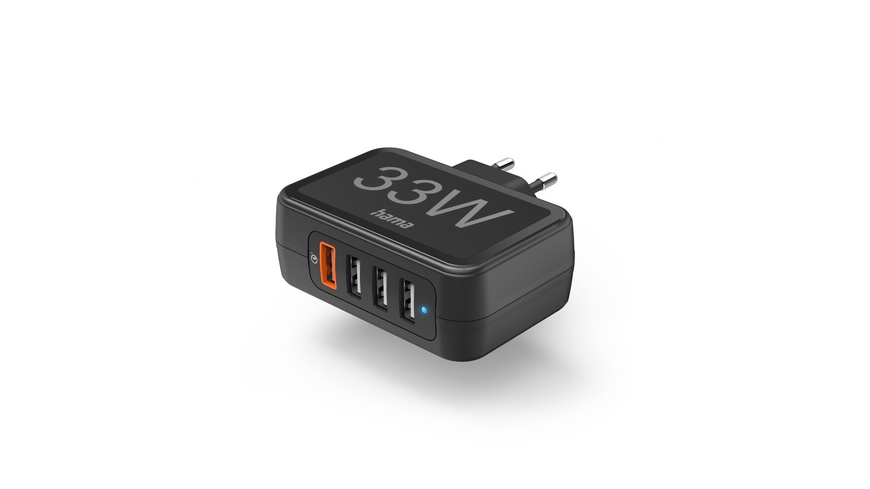 Hama Schnellladegerät 4 Ports, Qualcomm® 3.0, 4x USB-A, 33 W, Schwarz