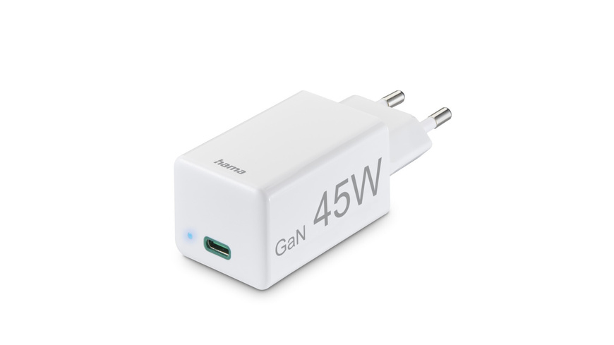 Hama Schnellladegerät, USB-C, PD/Qualcomm®/GaN, Mini-Ladegerät, 45 W, Weiß