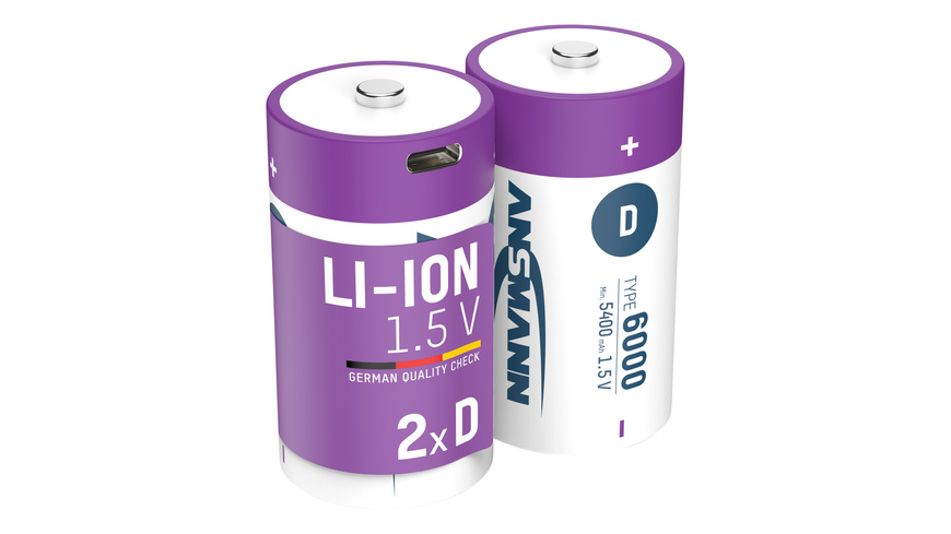 Ansmann Akku günstig Kaufen-Ansmann Li-Ion Akku Mono D 2er-Set mit USB-C-Ladebuchse, 1,5 V, 5400 mAh. Ansmann Li-Ion Akku Mono D 2er-Set mit USB-C-Ladebuchse, 1,5 V, 5400 mAh <![CDATA[Die hochwertigen Lithium-Ionen-Akkus von Ansmann mit einer stabilen Spannung von 1,5 V über den Gr