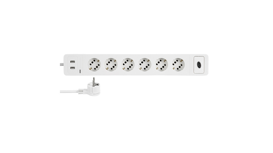Steckdosenleiste COMBINI 6=12-fach, USB, Überspannungsschutz & Schalter, 1,4 m, weiß