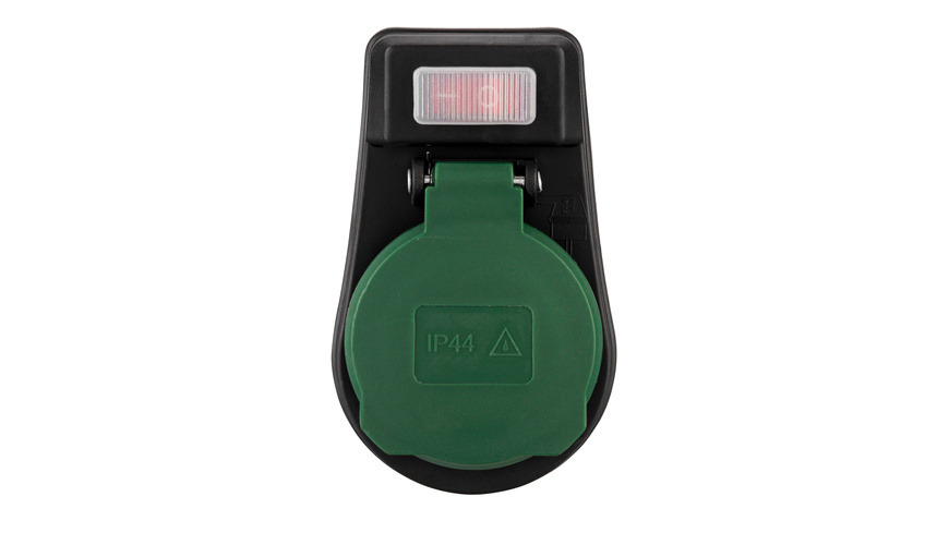 REV Ritter Steckdosenadapter IP44, mit Schalter und Klappdeckel, schwarz-grün