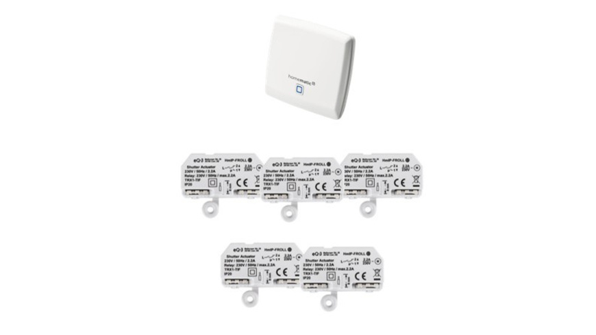 Homematic IP Smart Home Starter Set Rollladen, HmIP-HAP, 5x HmIP-FROLL