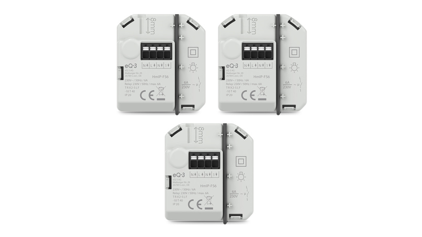 Homematic IP Smart Home 3er-Set Schaltaktor (6 A) – Unterputz, HmIP-FS6