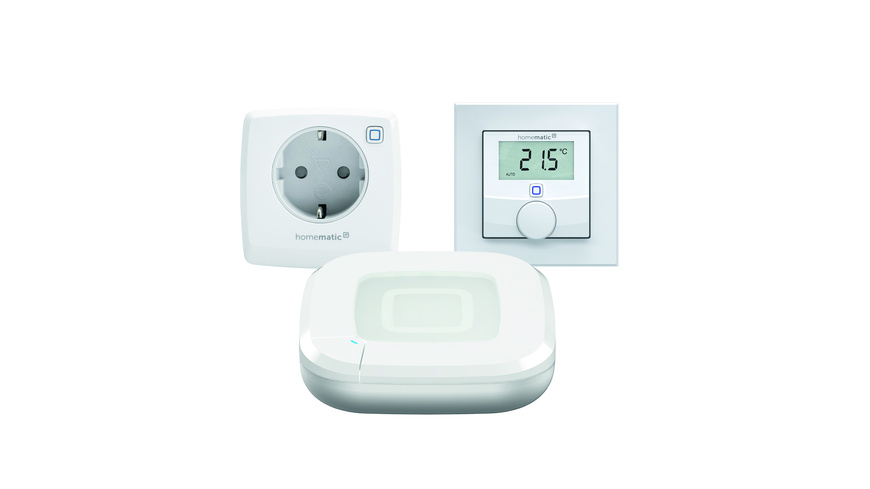 Homematic IP Smart Home Starter Set Raumklima mit Access Point 2, Wandthermostat und Schalt-Messsteckdose