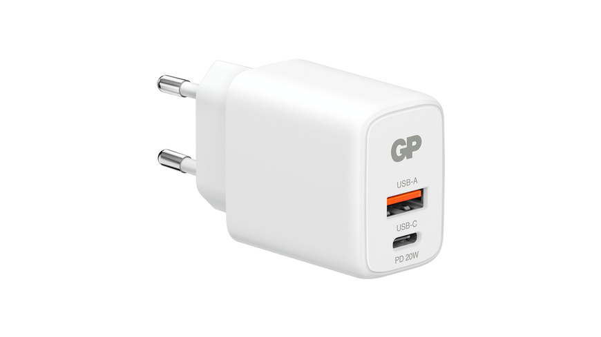 GP Steckerlader 20W PD Fast Charger, 1x USB-A und 1x USB-C, Weiß