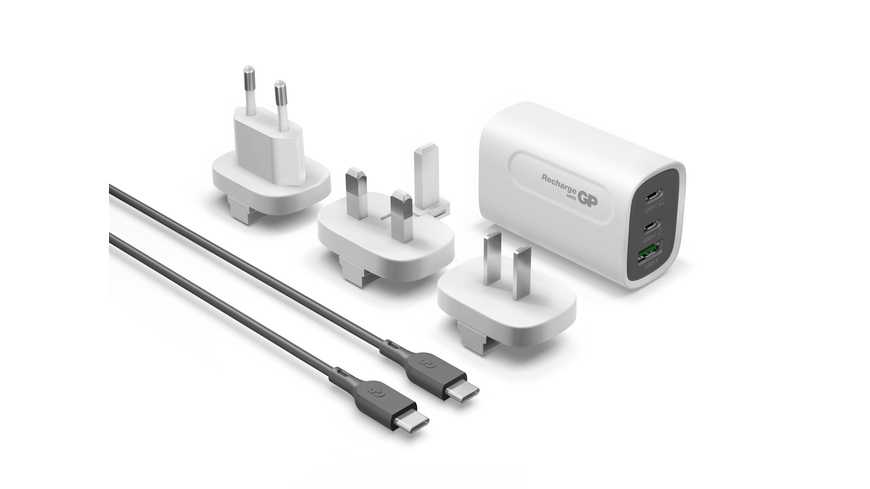 GP Steckerlader GM3A 65W, GaN, 2x USB-C und 1x USB-A, Weiß