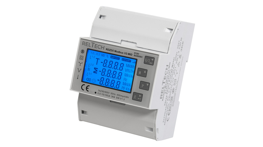 Display günstig Kaufen-RELTECH Drehstomzähler RDZD5-MID, 100A, MODbus. RELTECH Drehstomzähler RDZD5-MID, 100A, MODbus <![CDATA[Geeichter Drehstromzähler mit LCD Display und ModBus]]>. 
