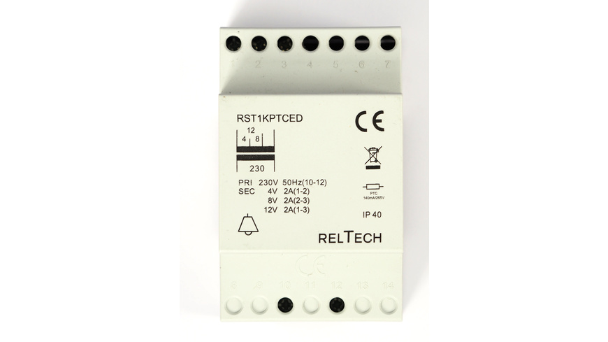 RELTECH Sicherheitstransformator RST1PTCED, 4-8-12V~/2A