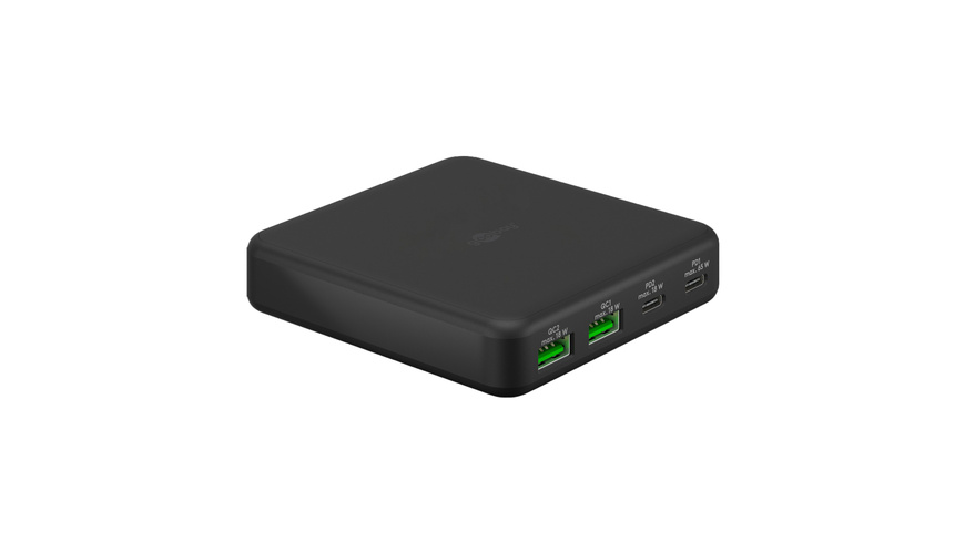 Goobay USB-C PD GaN Multiport-Tischladegerät (65 W), 4 Ports, schwarz