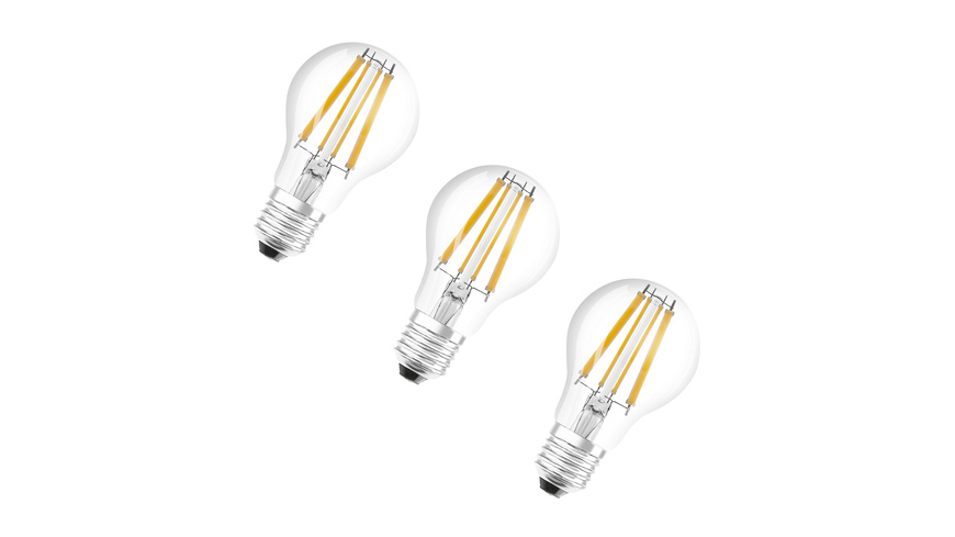 Osram LED Base Classic A 100 Filament, 11 W, 1521 lm, E27, warmweiß, klar, 3-er Pack