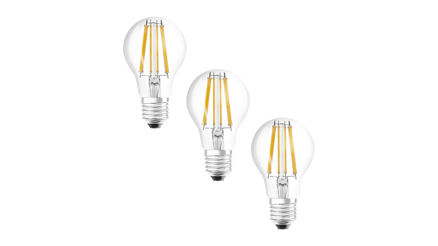 Osram LED Base Classic A 100 Filament, 11 W, 1521 lm, E27, kaltweiß, klar, 3er Pack
