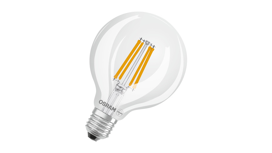 Osram LED Classic Globe 95 60, Filament, EEK A, 3,8 W, 806 lm, E27, warmweiß, klar