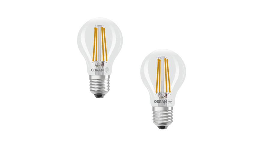 Osram LED Classic A 60, Filament, EEK A, 3,8 W, 806 lm, E27, warmweiß, klar, 2er Pack