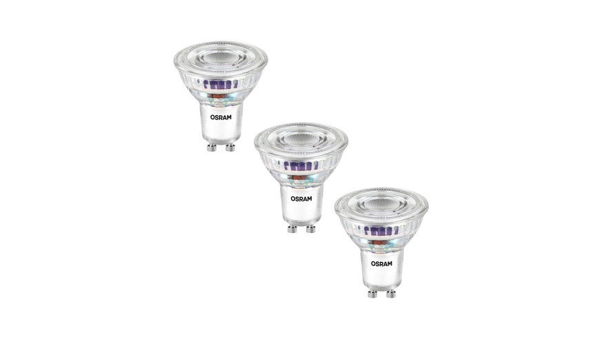 Osram LED PAR16 50 100°, 2,5 W, 450 lm, GU10, EEK A, warmweiß, 3er Pack