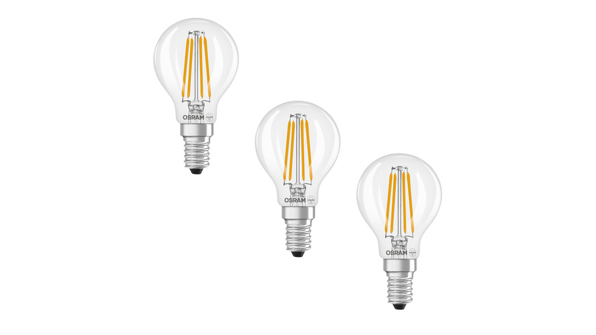 Osram LED Base Classic P 60 Filament, 5,5 W, 806 lm, E14, warmweiß, klar, 3er Pack