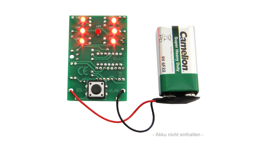 SOL-EXPERT Elektronischer Würfel Lötbausatz, LED-Zufallsanzeige, Tastergesteuert