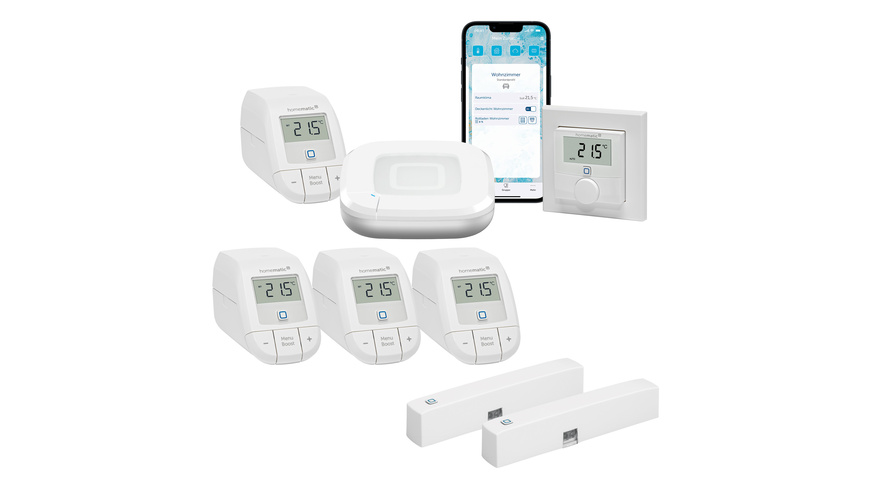 Homematic IP Smart Home Set Raumklima mit Access Point 2, 4 Heizkörperthermostaten, Wandthermostat, 2 Fenster-Türkontakte
