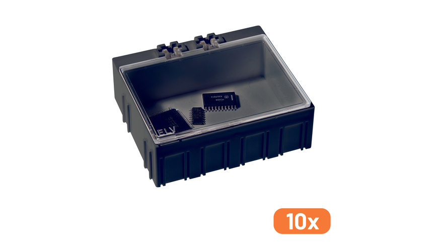 Antistatik Box günstig Kaufen-ELV 10er-Set SMD-Sortierbox, 23 x 62 x 54 mm, Antistatik. ELV 10er-Set SMD-Sortierbox, 23 x 62 x 54 mm, Antistatik <![CDATA[ELV 10er-Set SMD-Sortierbox,23 x 62 x 54 mm,schwarz.]]>. 